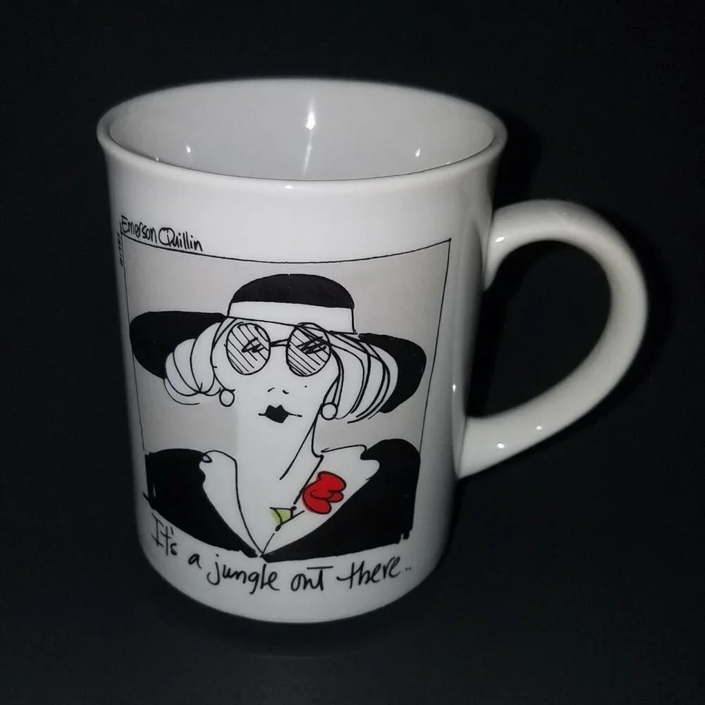 VTG It's A Jungle Out There Mug Emerson Quillin Enesco Korea 1983 Black White
